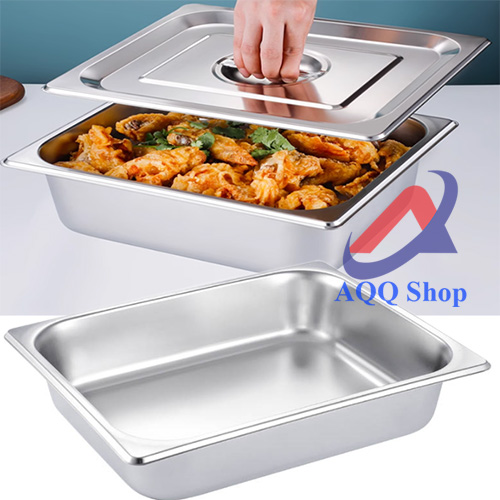 Khay buffet inox có nắp-đựng thức ăn buffet - topping - thực phẩm