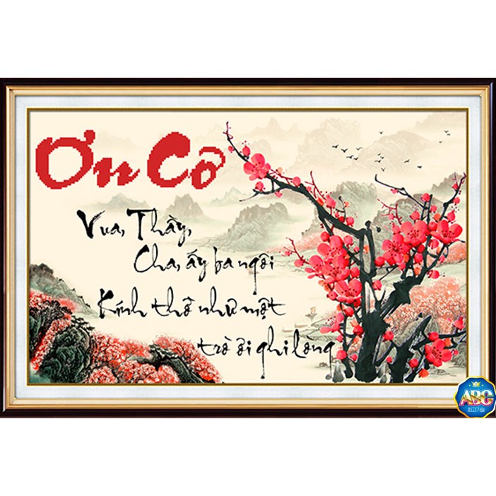 Tranh đính đá thư pháp Ơn Cô kích thước 72*48cm