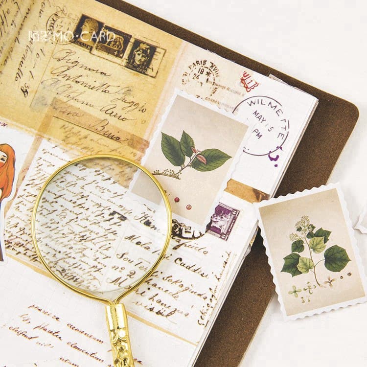 Hộp 45 miếng Sticker vintage Tem cây xanh