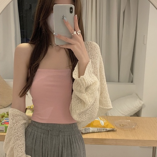 Áo Hai Dây Dệt Kim Dáng Ngắn Quyến Rũ