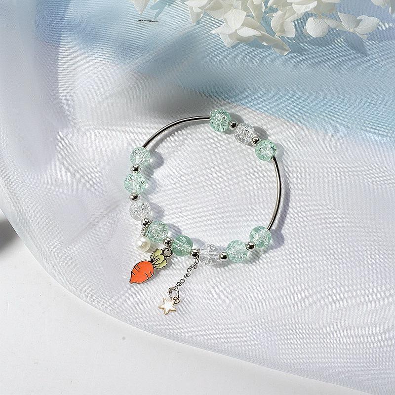 Vòng tay thỏ cà rốt gốm hạt xanh trắng quà tặng xinh xắn dễ thương