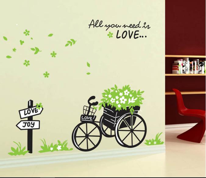 [HCM]Decal trang trí Xe Đạp giỏ hoa