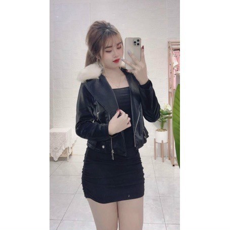 ❇áo khoác da cổ lông - mặt trong lót lông siêu hot ạ - hàng qc cao cấp.