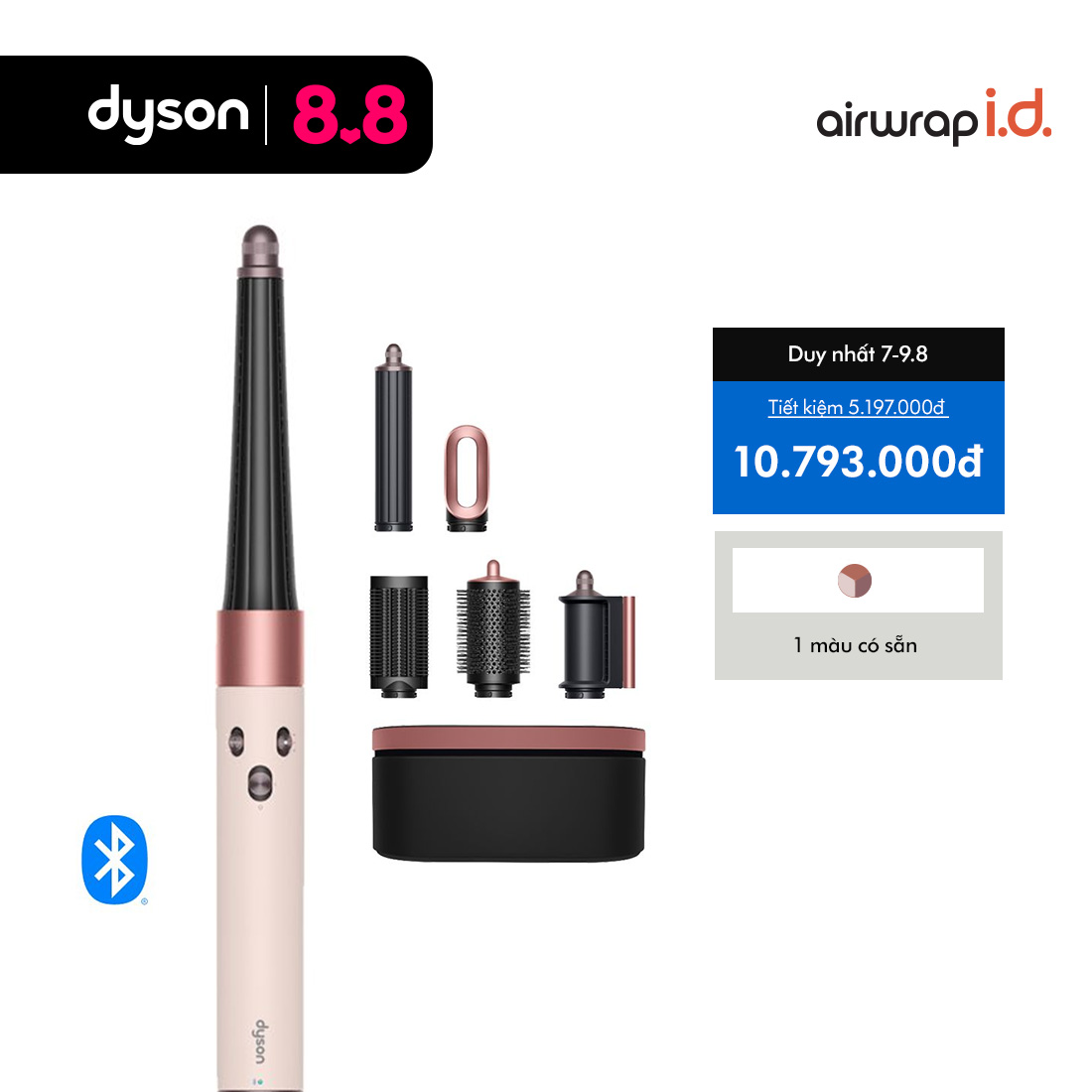 [24-31.8: Voucher 14% lên đến 3 triệu]  Máy tạo kiểu tóc thông minh Dyson Airwrap i.d. HS08 Straight+Wavy (Ceramic pink/Rose gold)