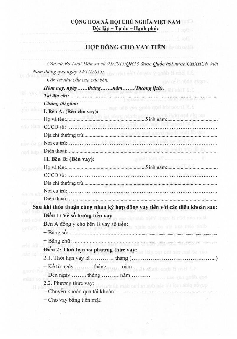 Combo 03 Hợp đồng vay 2024