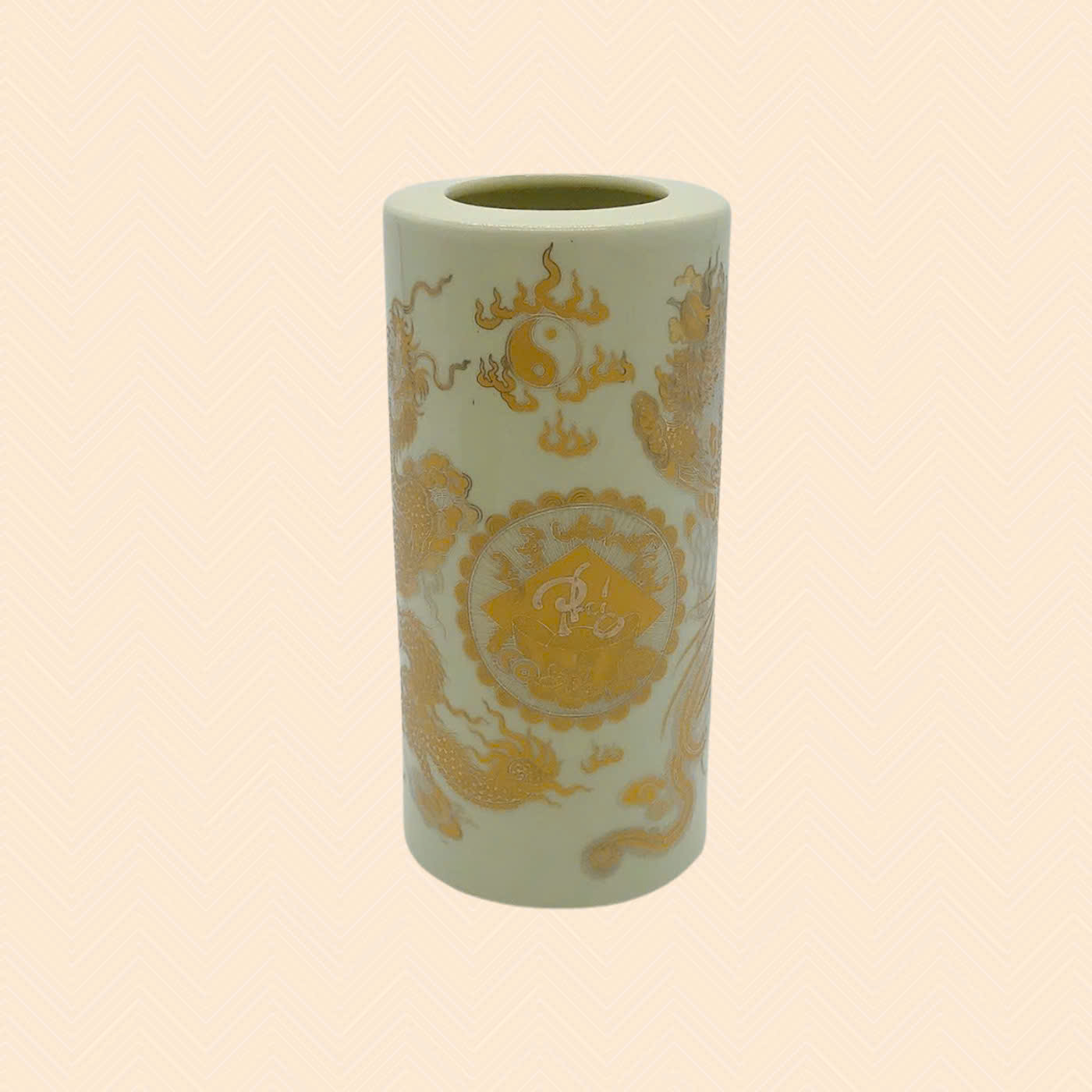Ống hương thờ men vàng kim long phụng - Hàng loại 1 sắc nét - Chợ Sứ Bát Tràng