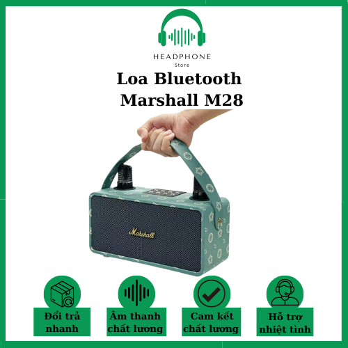Loa bluetooth marshall m28 karaoke tặng kèm míc công suất lớn loa không dây đài fm kèm micro máy hát karaoke ktv gia đình sách tay du lịch thiết kế thời trang