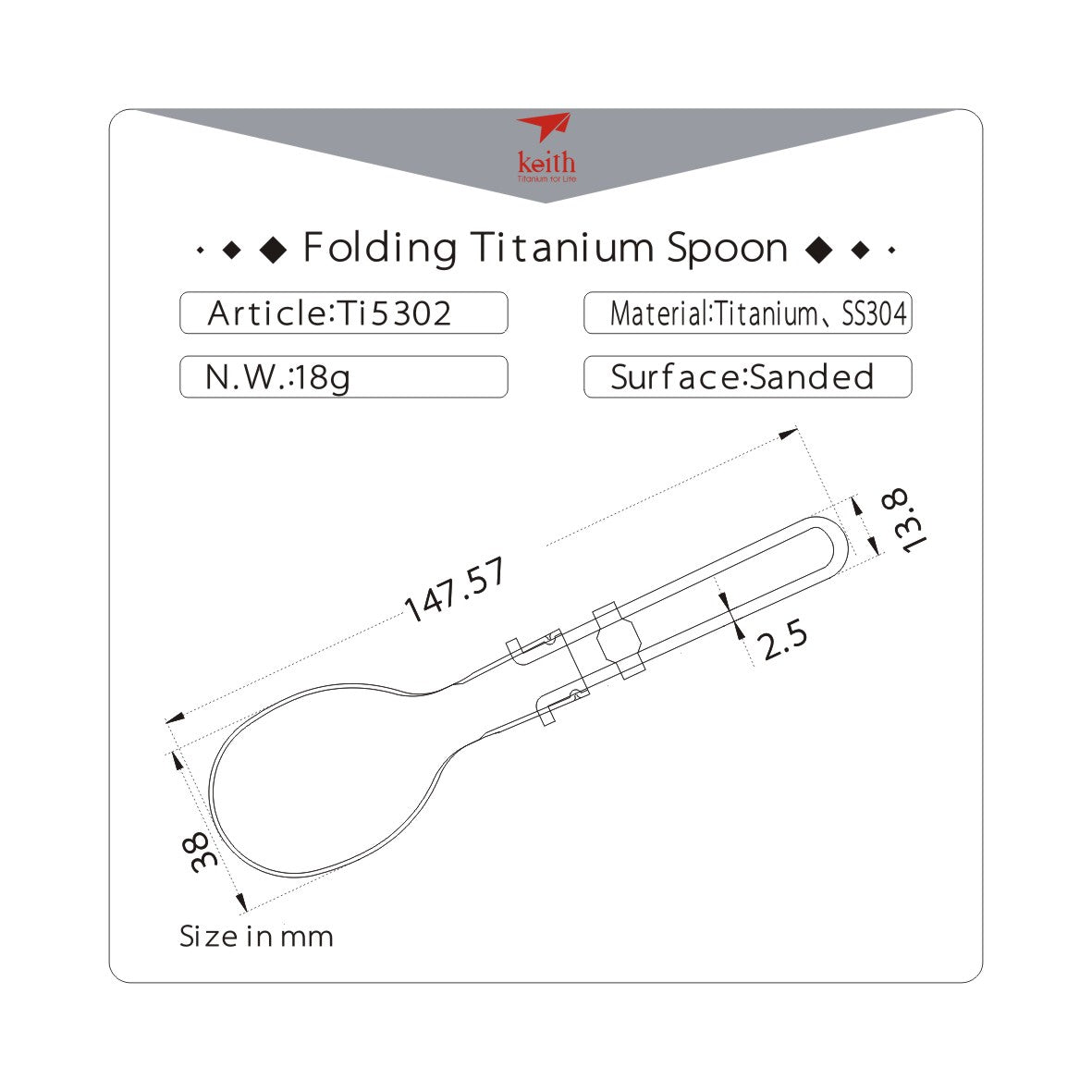 Muỗng titanium Keith Ti5302 gấp gọn