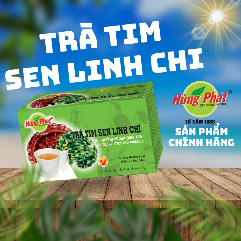 Trà Tim Sen Linh Chi Vị Thanh Mát Hỗ Trợ Cải Thiện Giấc Ngủ Da Đẹp Dáng Xinh Hộp 25 gói - Thương Hiệu Hùng Phát