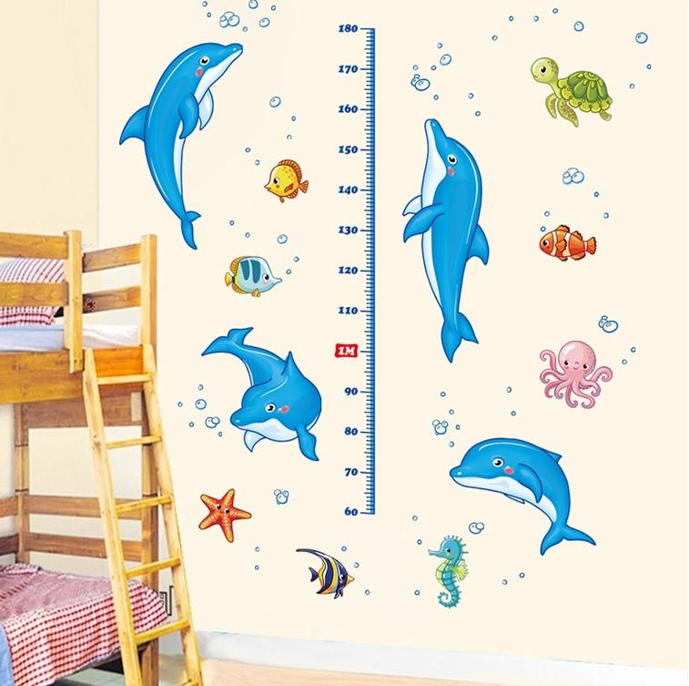 Decal dán tường Thước đo chiều cao cá heo- T29-kiddecals