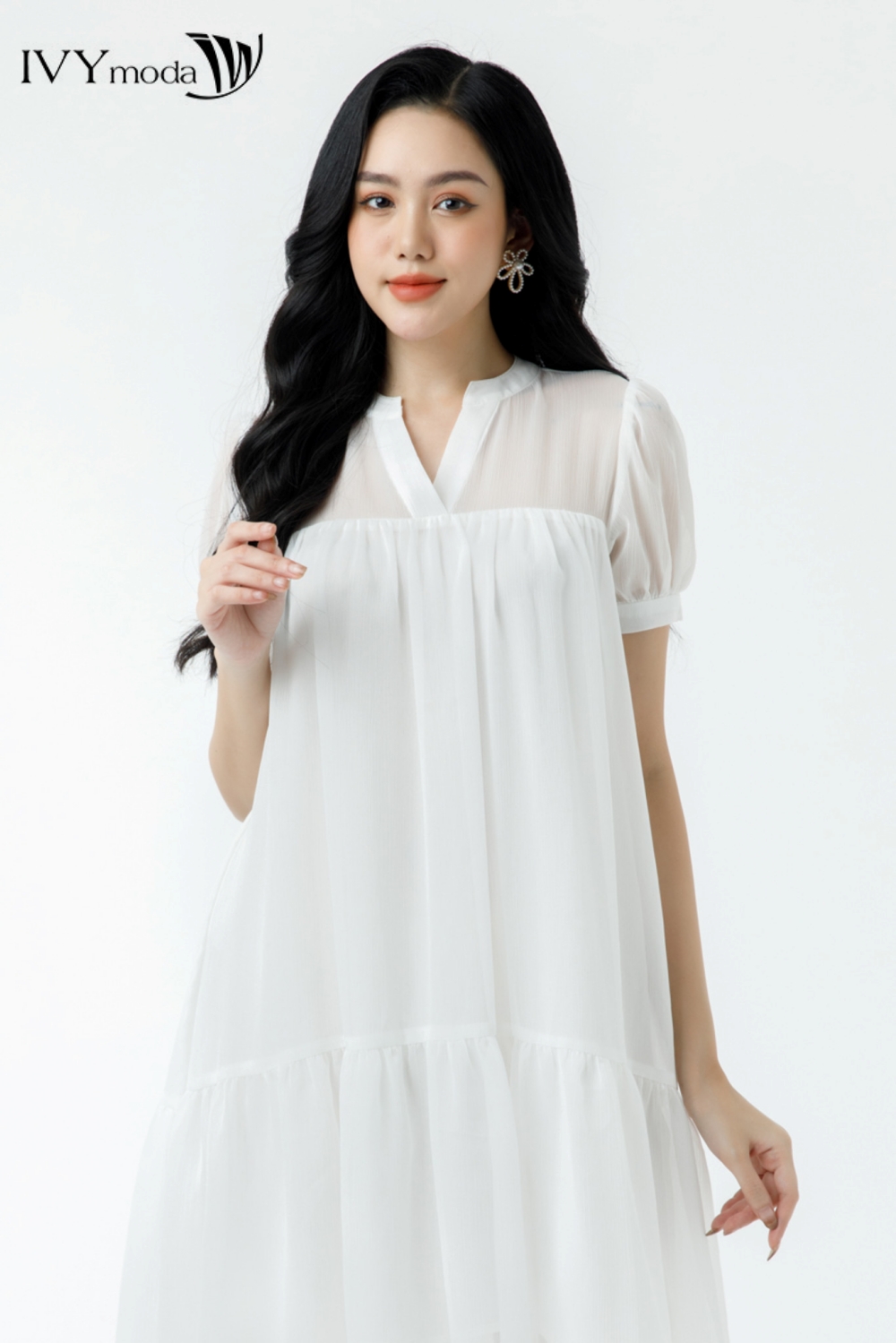 Đầm lụa 2 lớp cổ v ivy moda ms 48b9206