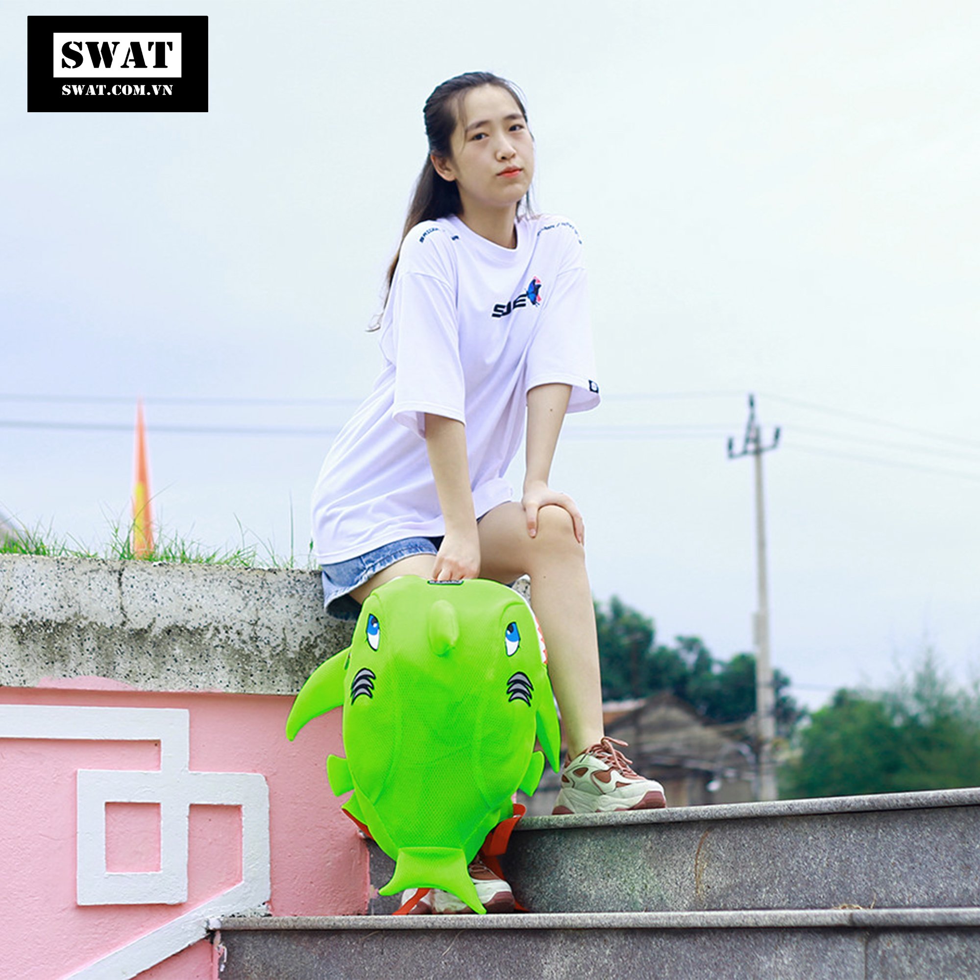 [New Hot] Balo shark SWAT baby shark pattern new lovely-đựng headwear helmet, books, utensils necessary