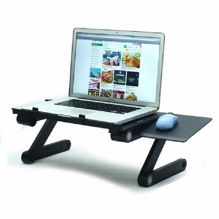 Bàn kê Laptop di động xoay 360 độ gấp gọn T8 (Đen) có quạt tản nhiệt- Bàn để laptop đa năng chất liệu hợp kim nhôm cao cấp