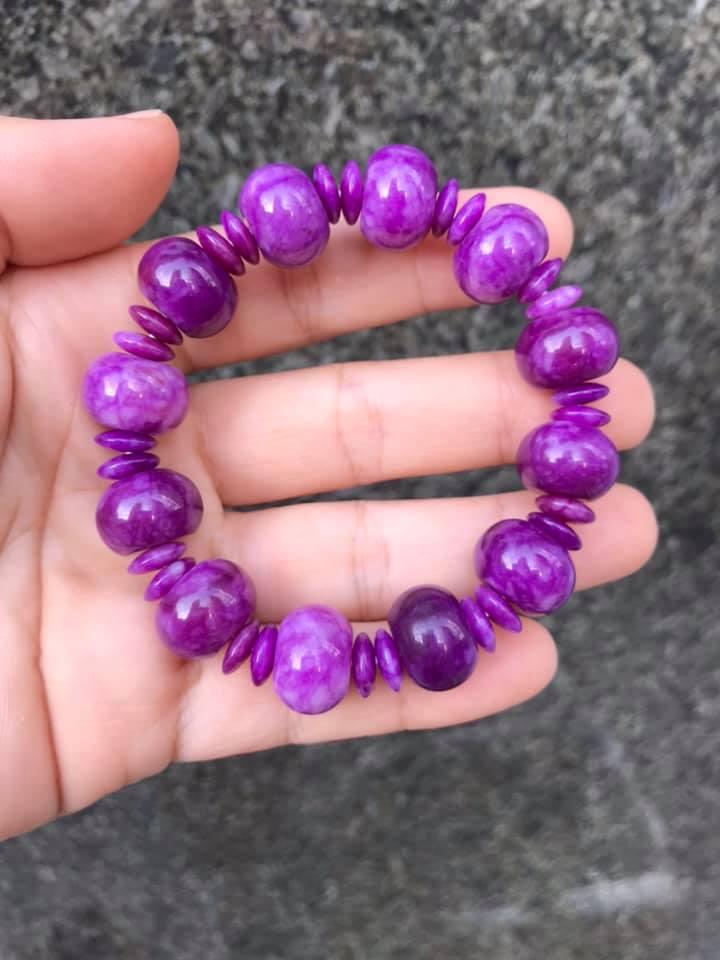 VÒNG TAY ĐÁ MẮT RỒNG TÍM 12LY MIX ĐỒNG ĐIẾU