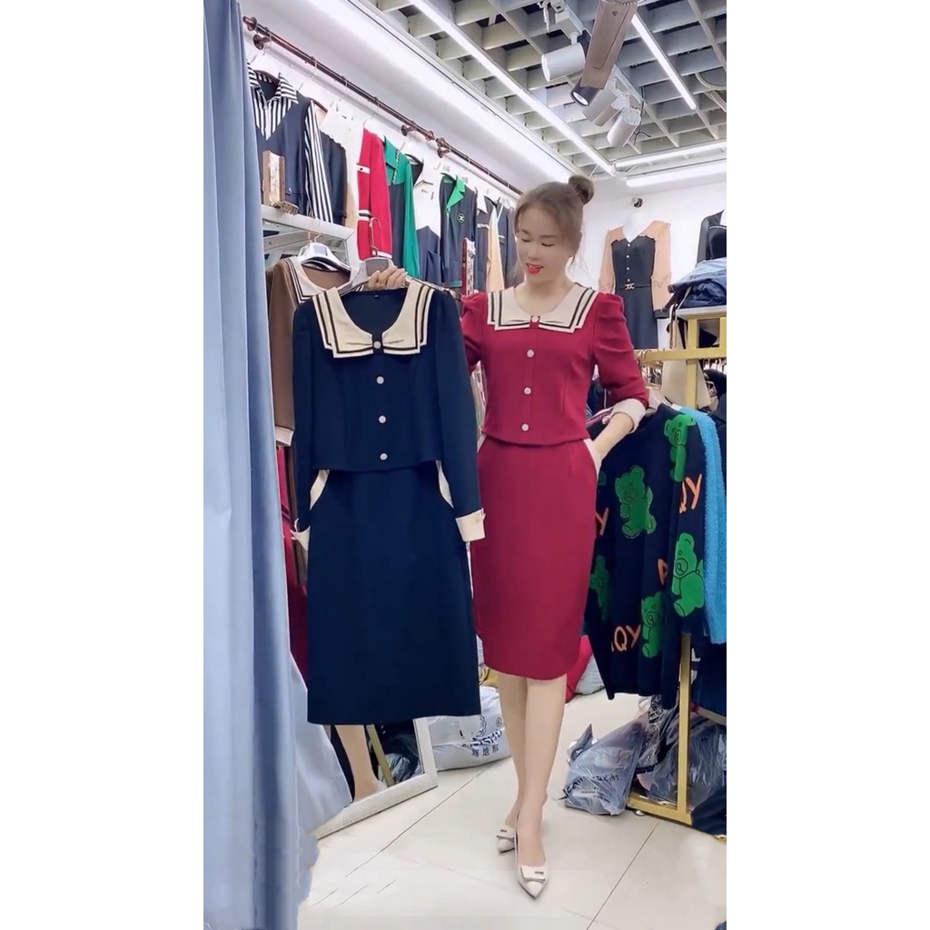 Váy nữ, Đầm thiết kế cổ nơ, dáng chữ A cao cấp