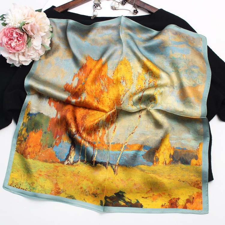 Khăn lụa vuông cam loang 70x70cm THYTHY STORE
