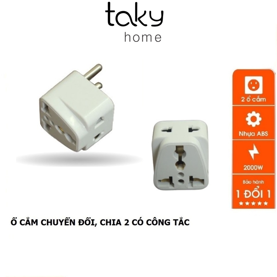 Ổ Cắm Điện 2 Chức Năng: Ổ Cắm Chuyển Đổi 3 Chấu Sang 2 Chấu Và Chia 2 Ra Ổ Cắm - Tiện Dụng Trong Gia Đình. TakyHome 8610
