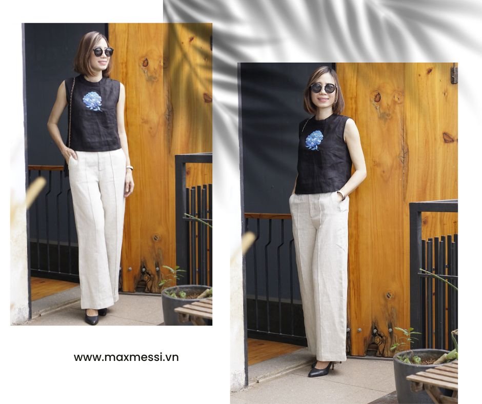 Quần linen ống suông chạy gân HEPBURN - MaxMessi