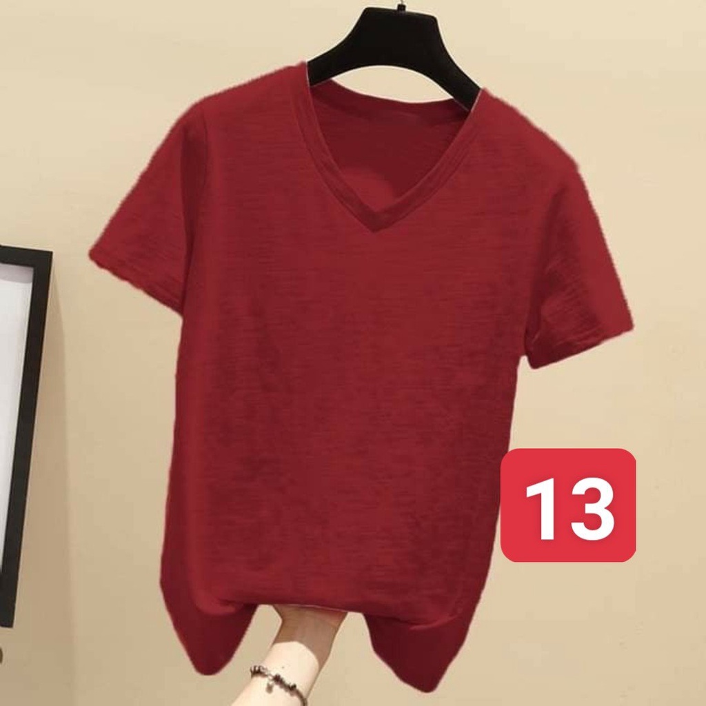 Áo thun xược cổ tim cổ V nữ, tay ngắn , phom suông nhẹ basic, thun giấy cổ tim nữ phong cách Hàn Quốc