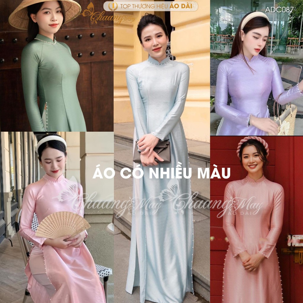 Áo Dài Xước Lụa Vân Gỗ Tone Hồng Chaang May Sẵn Truyền Thống Đính Viền Ngọc Dự Tiệc Lễ Tết Đẹp Sang Trọng ADC087