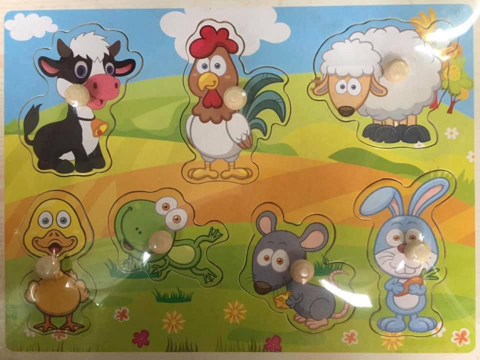 Bảng ghép hình động vật núm gỗ