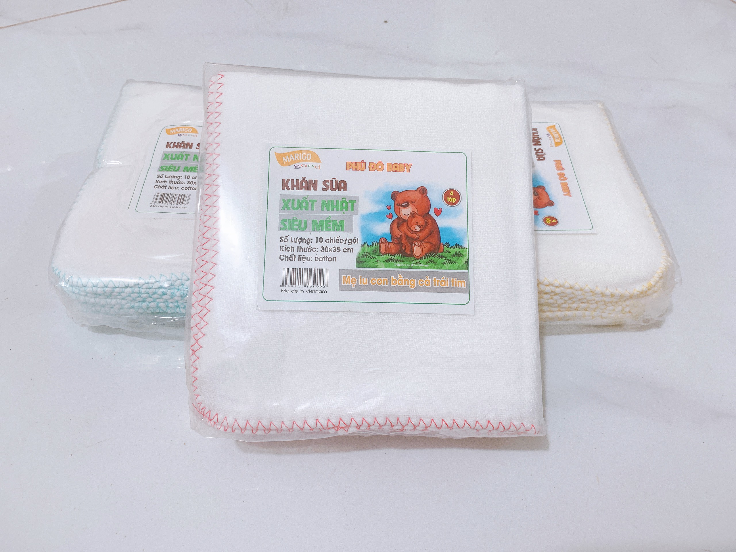 Gói 10 khăn xô sữa xuất Nhật 4 lớp siêu mềm Marigo Phú Đô Baby cho bé yêu