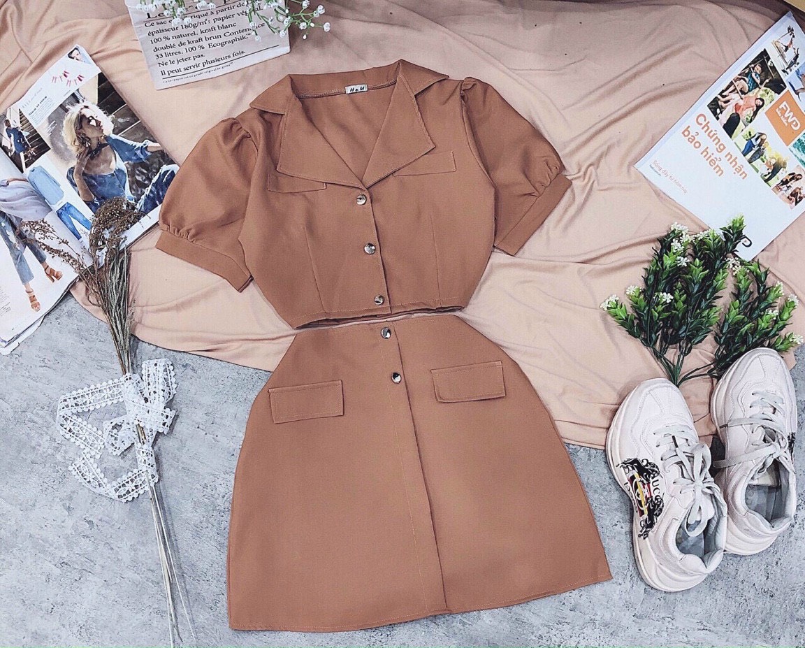Sét bộ sơ mi croptop dáng vest thời thượng TTSA1025