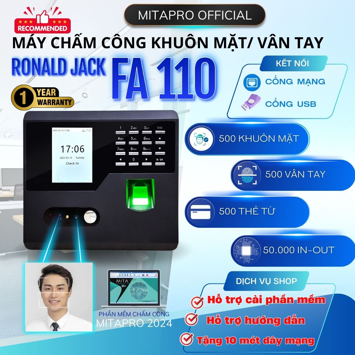 [FA 110] MÁY CHẤM CÔNG KHUÔN MẶT giá rẻ . Phù hợp sử dụng cho ít nhân viên , thao tác đăng ký dễ dàng