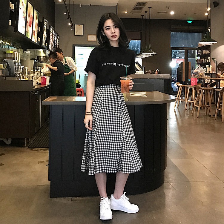 Set áo phông chân váy caro SET02