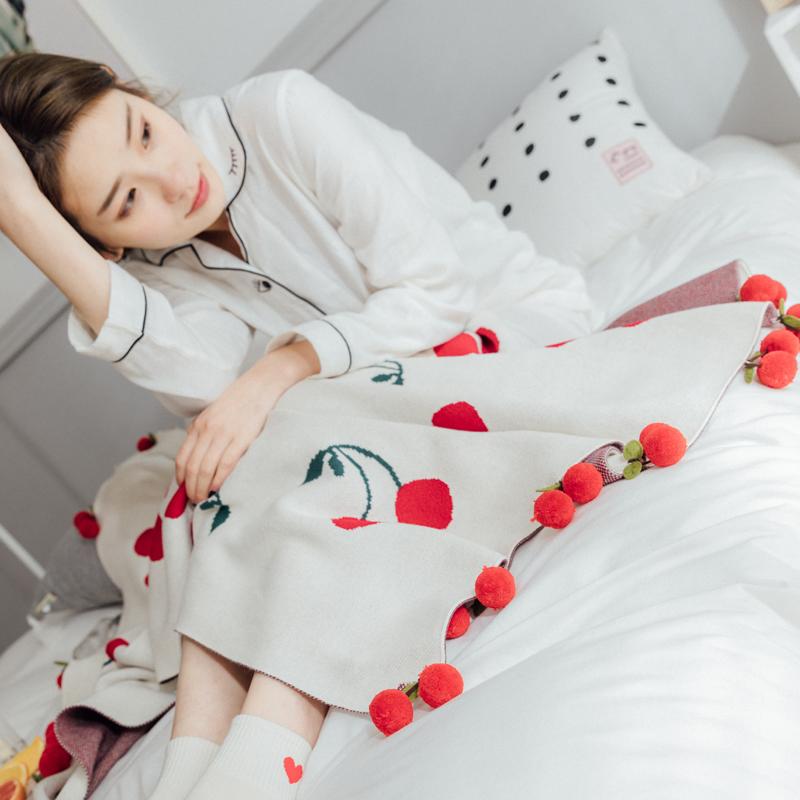 Ins Nổi Danh Trên Mạng Hình 100% Cotton Dâu Tây Cherry Họa Tiết 100% Cotton Chăn Lông Công Chúa Công Chúa Tấm Thảm Dệt Kim Chăn Chăn Điều Hòa