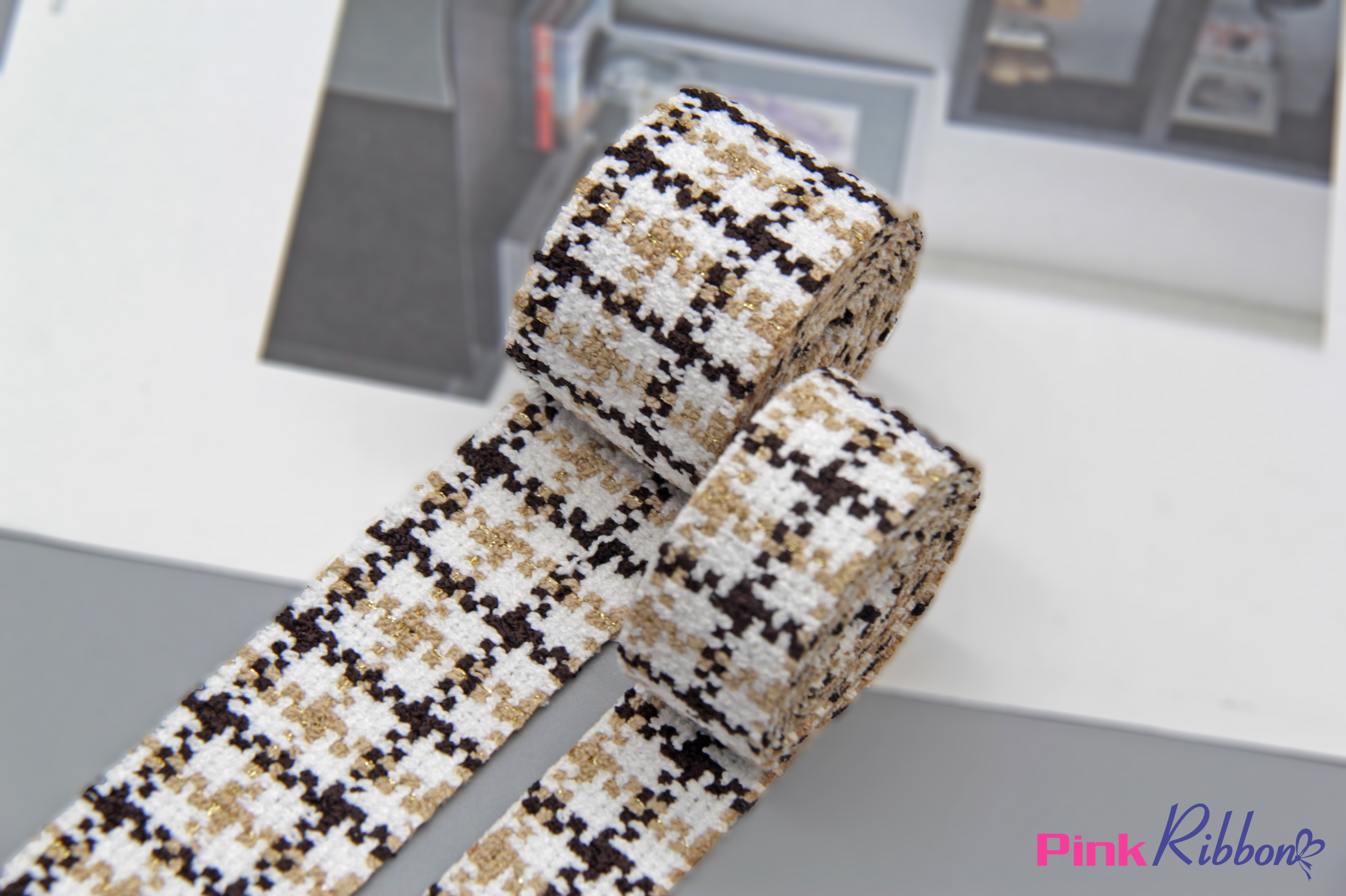 Ruy băng dạ tweed kẻ 2.5cm và 3.8cm