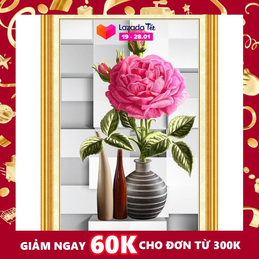 Tranh dán tường vtc bình hoa hồng ud0289k kim sa
