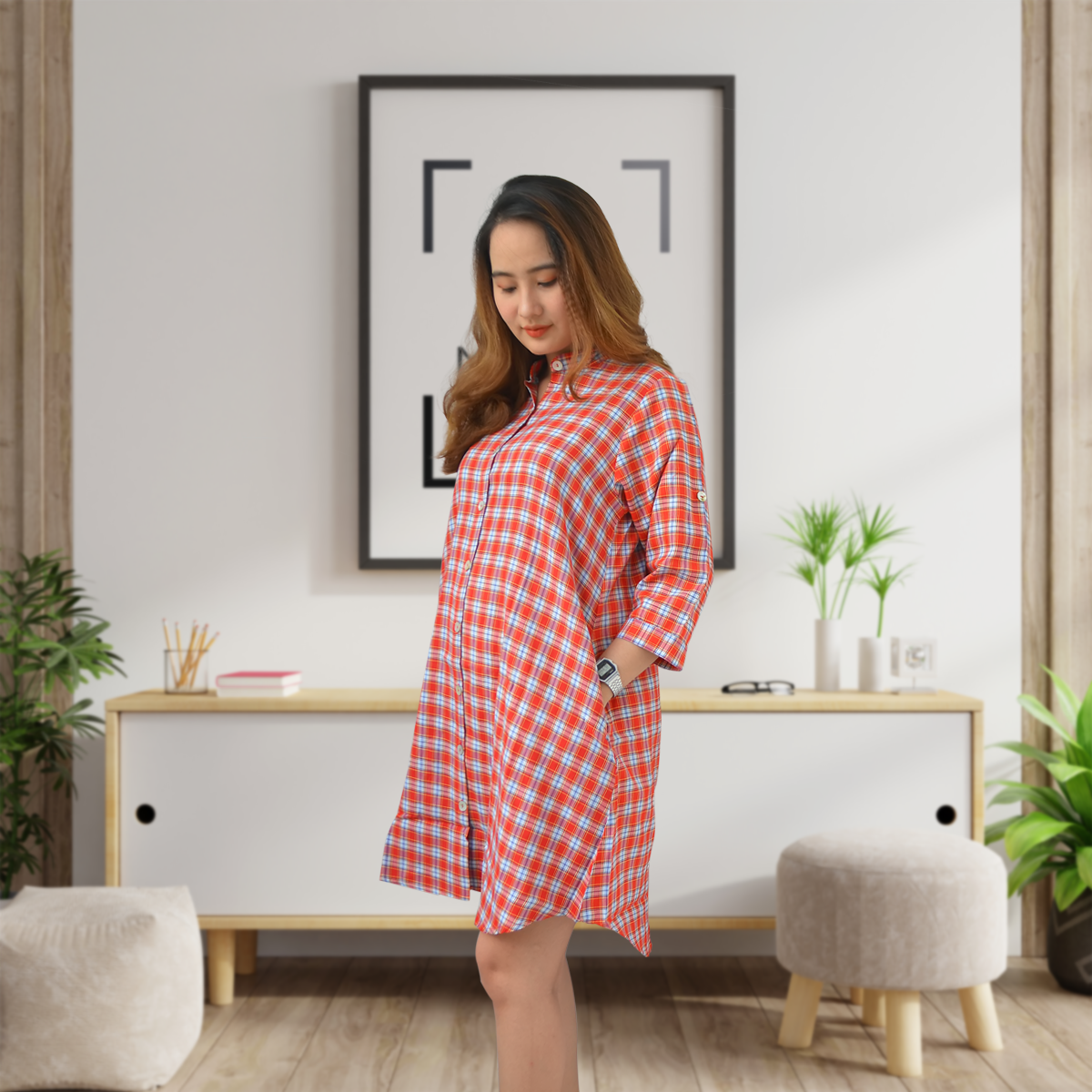 Đầm bầu công sở caro Emum