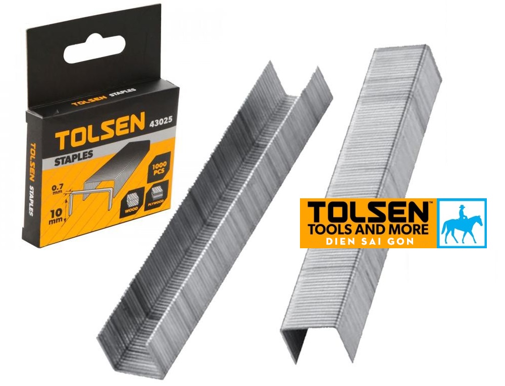 Hộp 1000 đinh ghim chữ u bấm gỗ nhựa bằng thép cứng 1.2mm cao 12mm tolsen