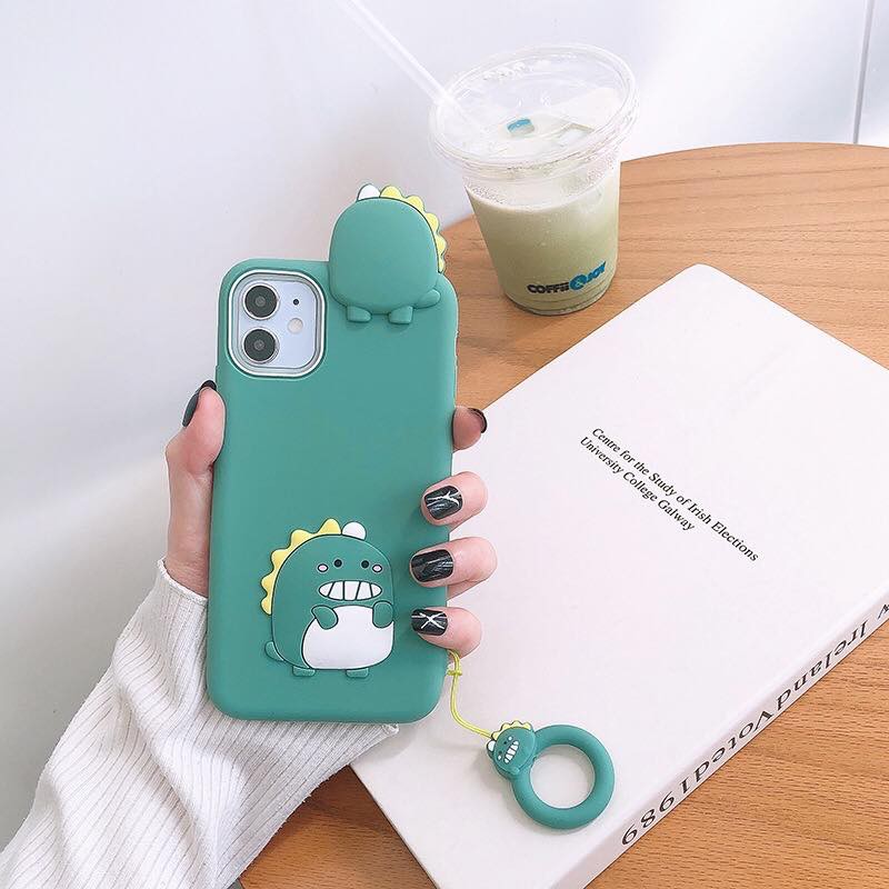 Ốp lưng silicon khủng long iPhone cao cấp kèm móc treo