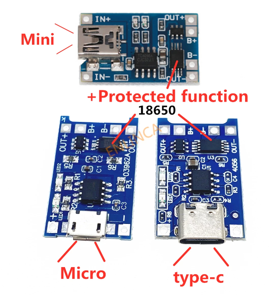 Mạch Sạc Pin 18650 Lithium 3.7-4.2v TP4056 Micro USB type C Mini Usb