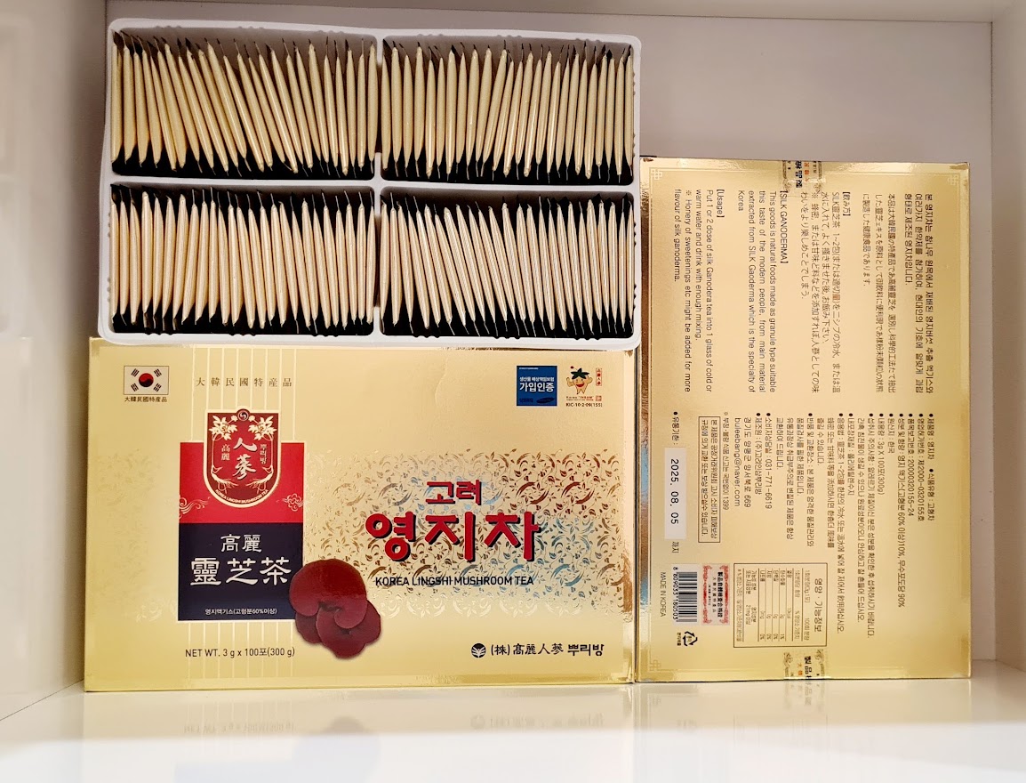 (Hộp 100 gói, Date 2025) Trà Nấm Linh Chi Đỏ Hàn Quốc Buleebang 300g (3g x 100 gói)