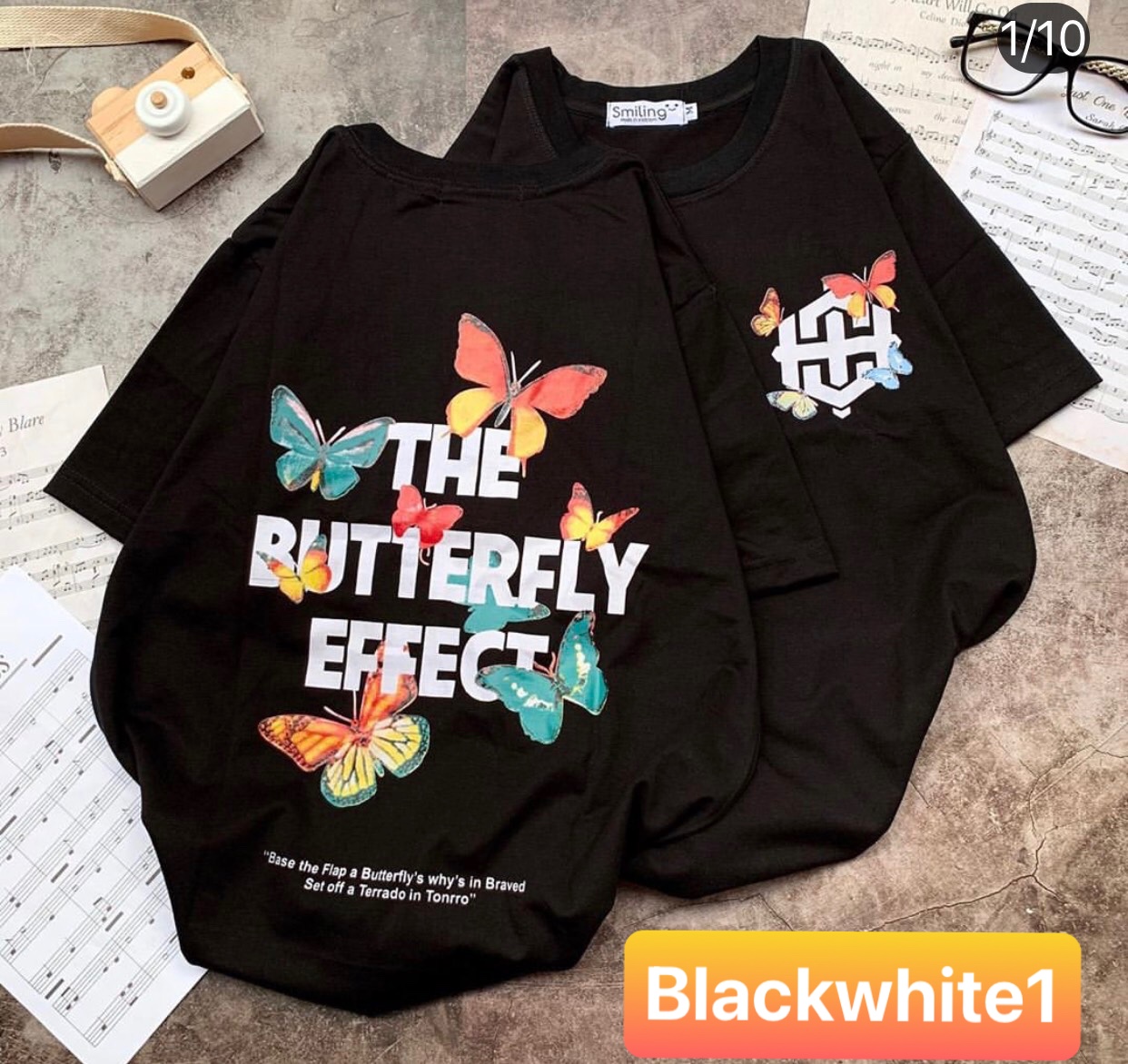 Áo thun buterfly unisex 3d from rộng nam nữ cực hot blackwhite1