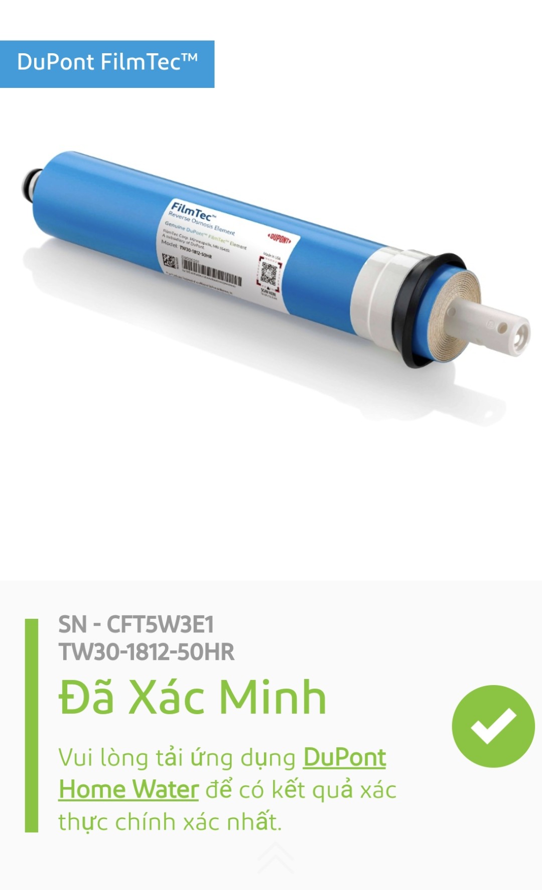 Màng RO Dow Filmtec™ lỏi số 4 máy lọc nước Ro gia đình (Màng xịn)