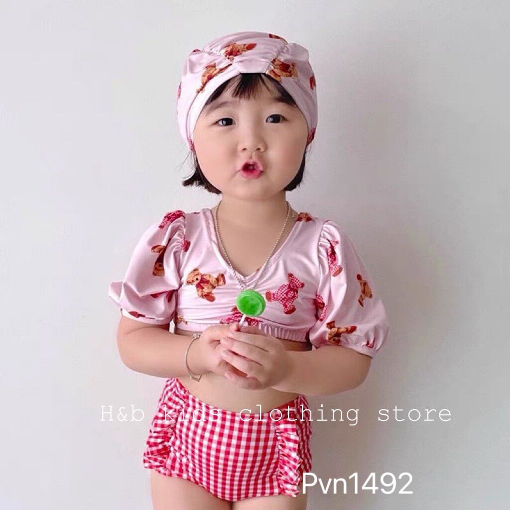 Đồ Bơi Bé Gái| Bikini 2 Mảnh Kèm Mũ Cho Bé