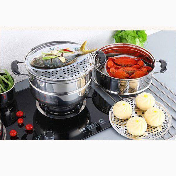 3-layer stainless steel steamer 28cm [Super durable] convenient - Can be folded - easily separated - Suitable for all types of cookers