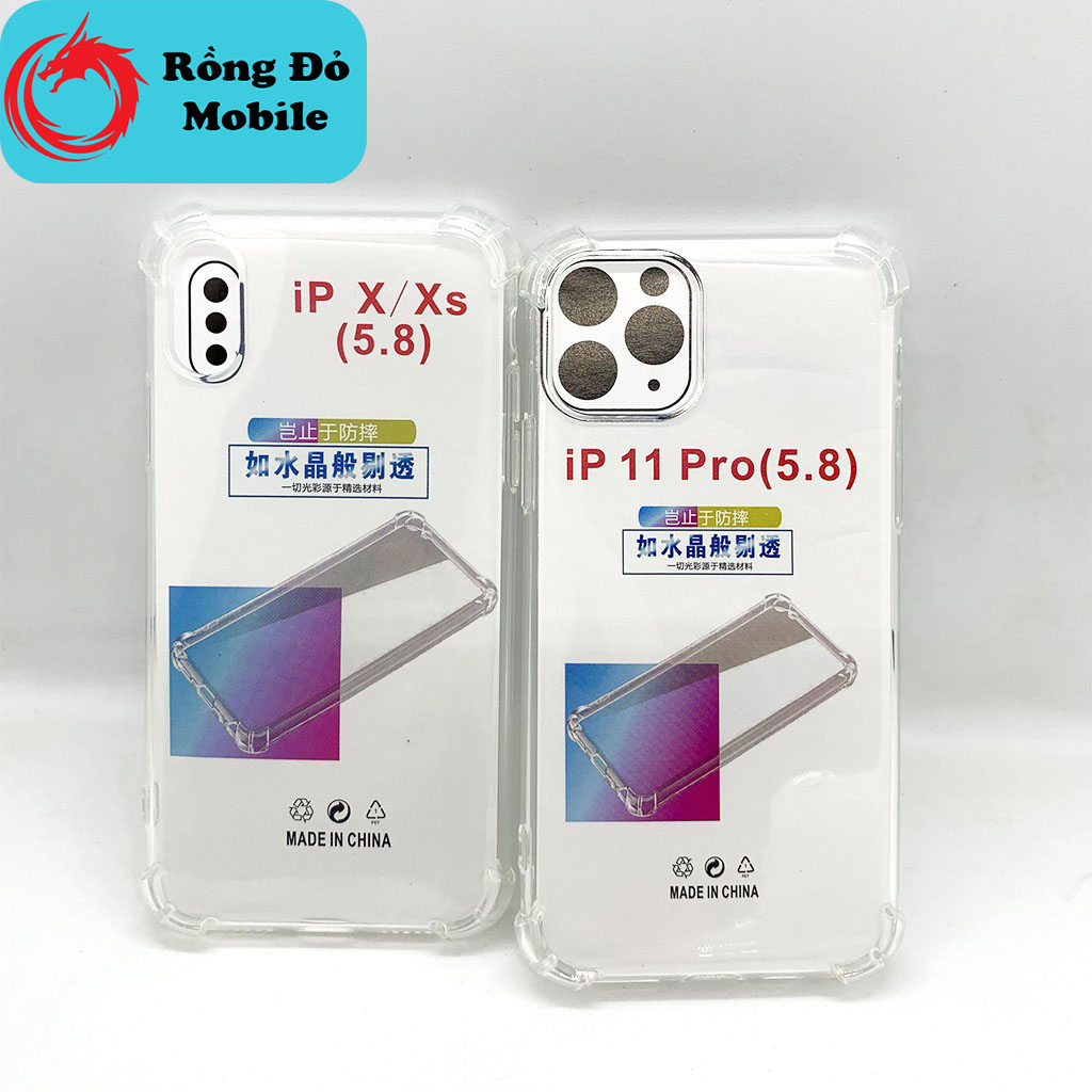 Ốp chống sốc iphone 4 góc 6/6Plus/7/7Plus/8/8Plus/X/XSMax/11/12/13 pro max trong suốt chống rơi vỡ - Rồng Đỏ Mobile