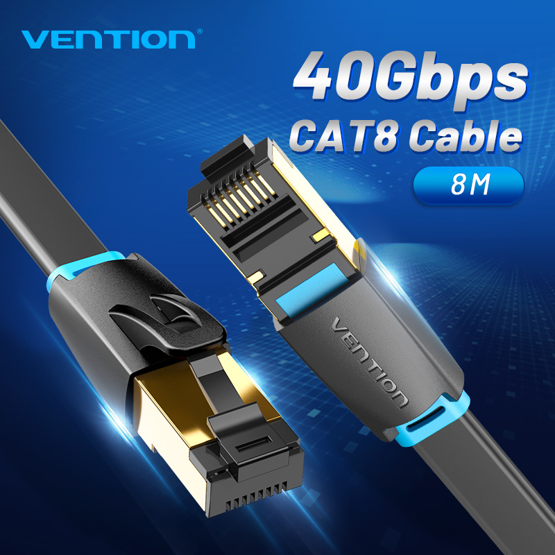 Vention Cat8 Ethernet Flat Cable SSTP 40Gbps Super Speed RJ45 Network Cable Gold Plated Connector for Router Modem CAT 8 Lan Cable