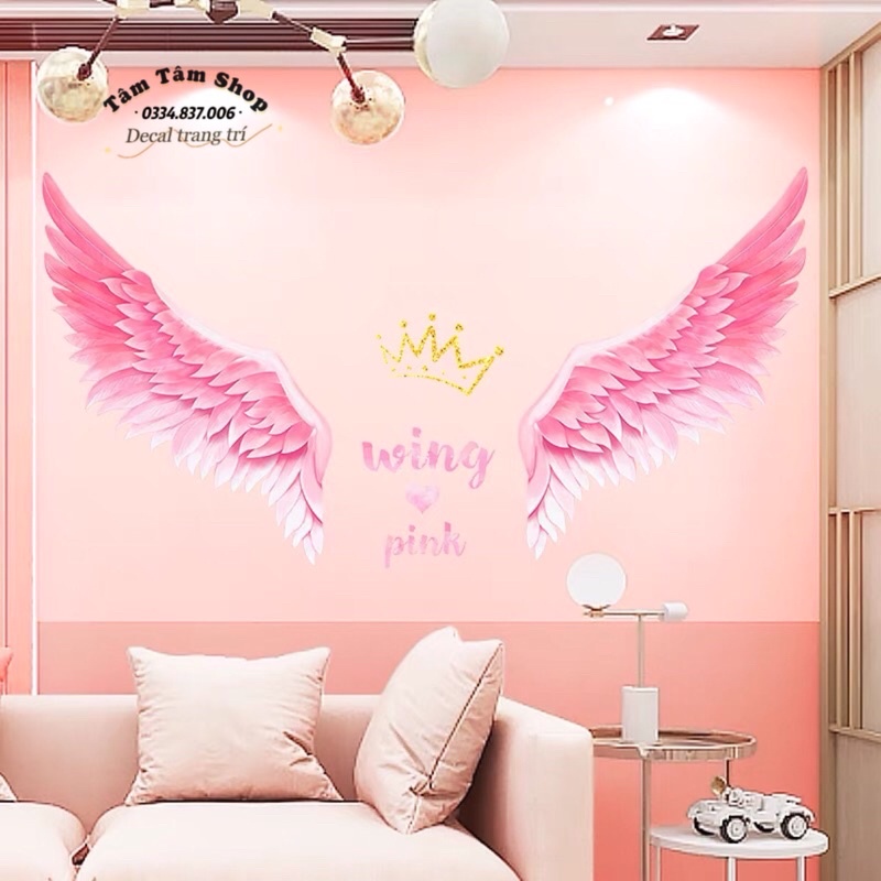 Decal dán tường đôi cánh thiên thần, sẵn keo dán.