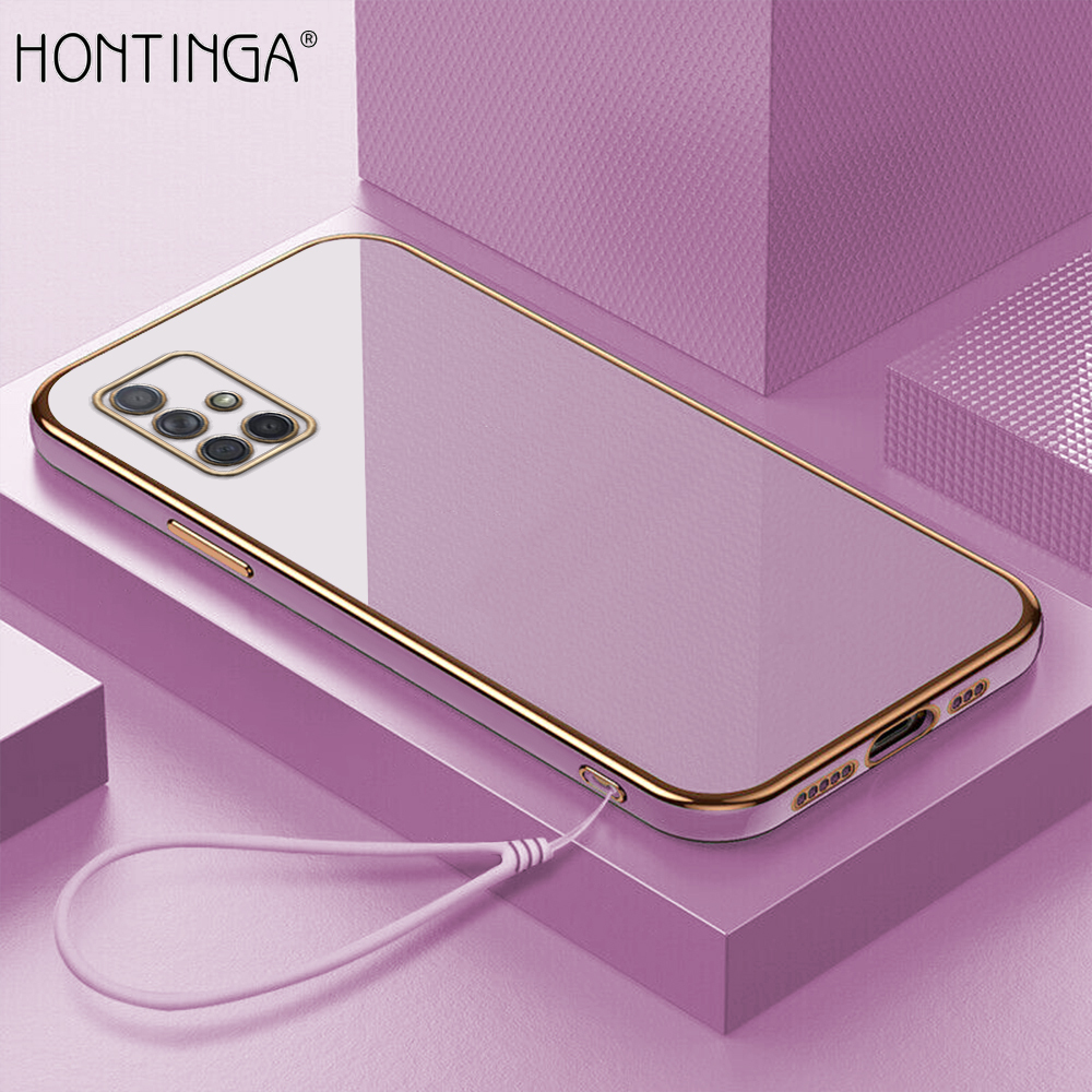 Hontinga Casing Case For Samsung Galaxy A51 A71 Case Fashion Solid Color Luxury Chrome Plated Soft TPU Square Phone Case Full Cover Camera Protection Anti Gores Rubber Cases For Girls