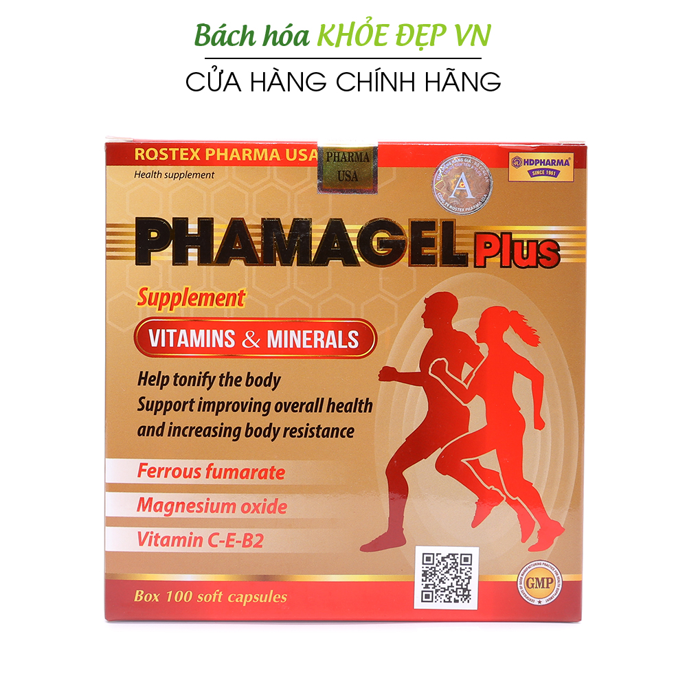 Viên uống bổ sung vitamin tổng hợp và khoáng chất Phamagel Plus bồi bổ cơ thể, tăng sức khỏe, tăng đề kháng - Hộp 100 viên
