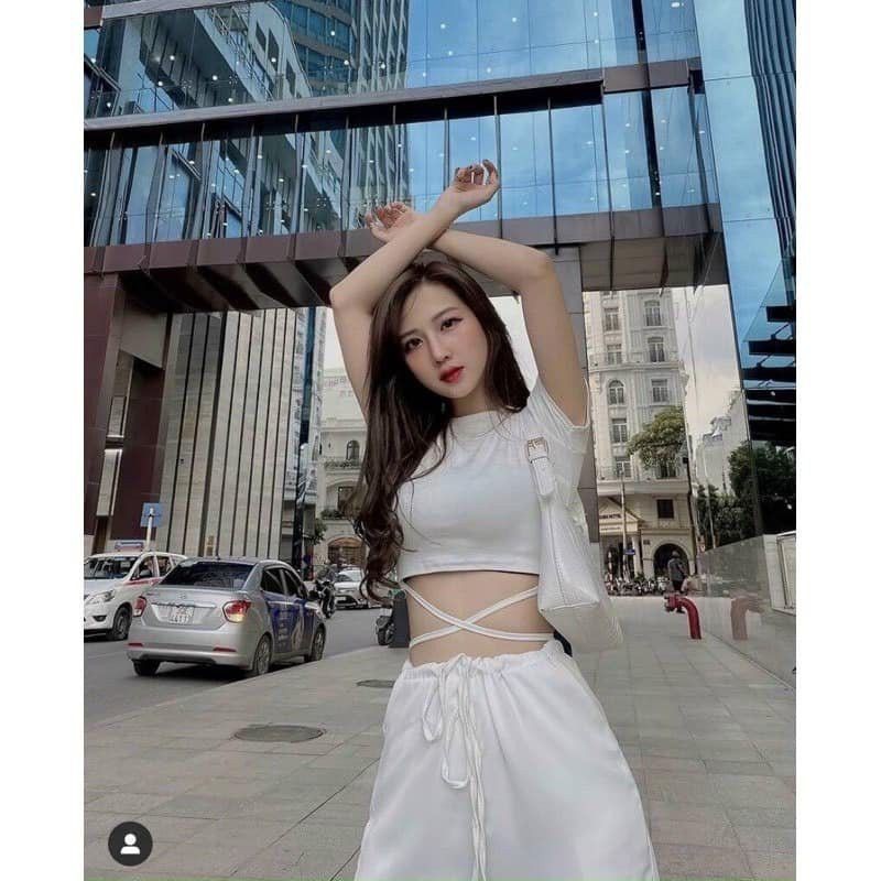 Áo thun Croptop Đan Eo Sexy Dây Buộc Eo Gợi Cảm