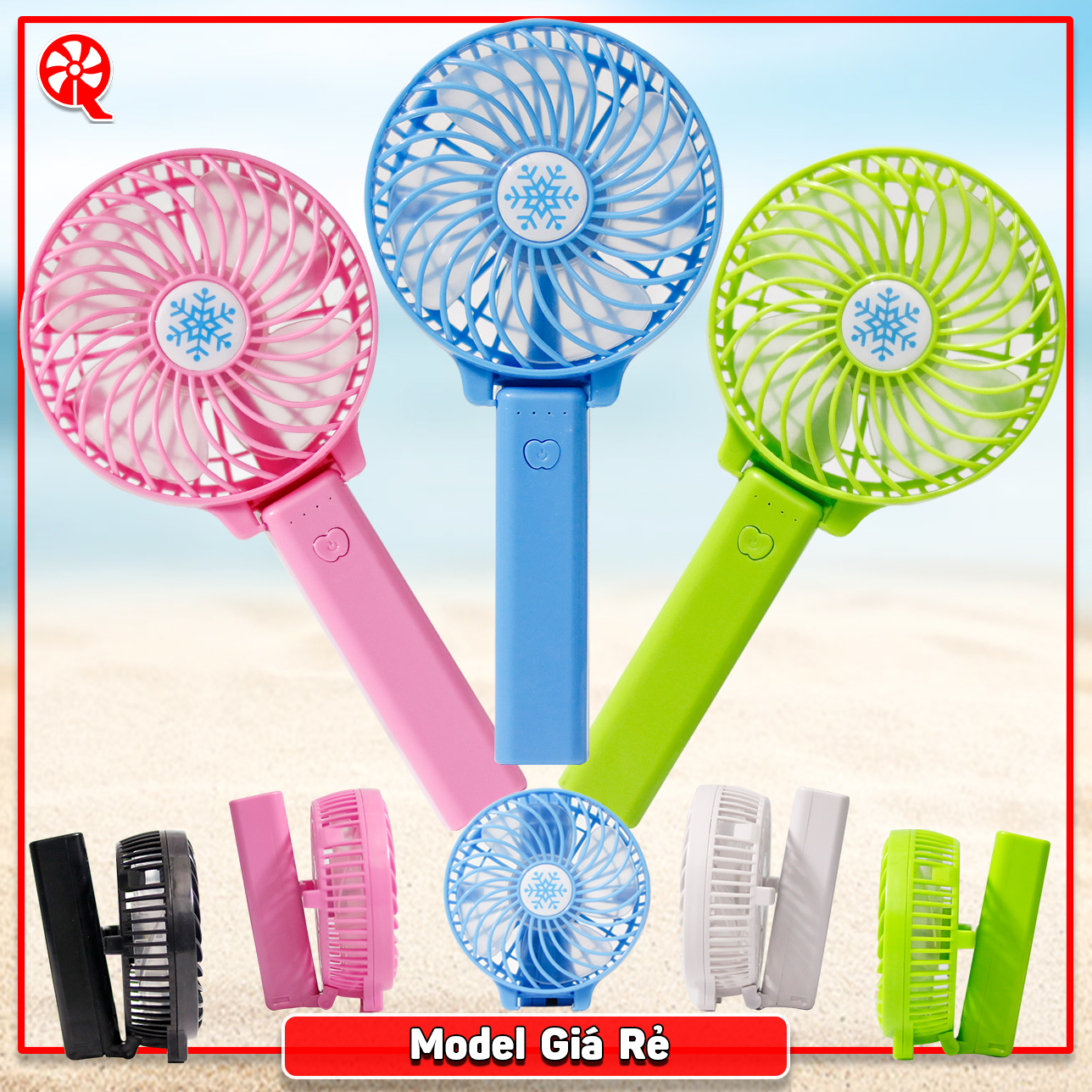 Quạt mini cầm tay 3 tốc độ siêu mát có pin và cáp sạc [ Giao màu ngẫu nhiên]