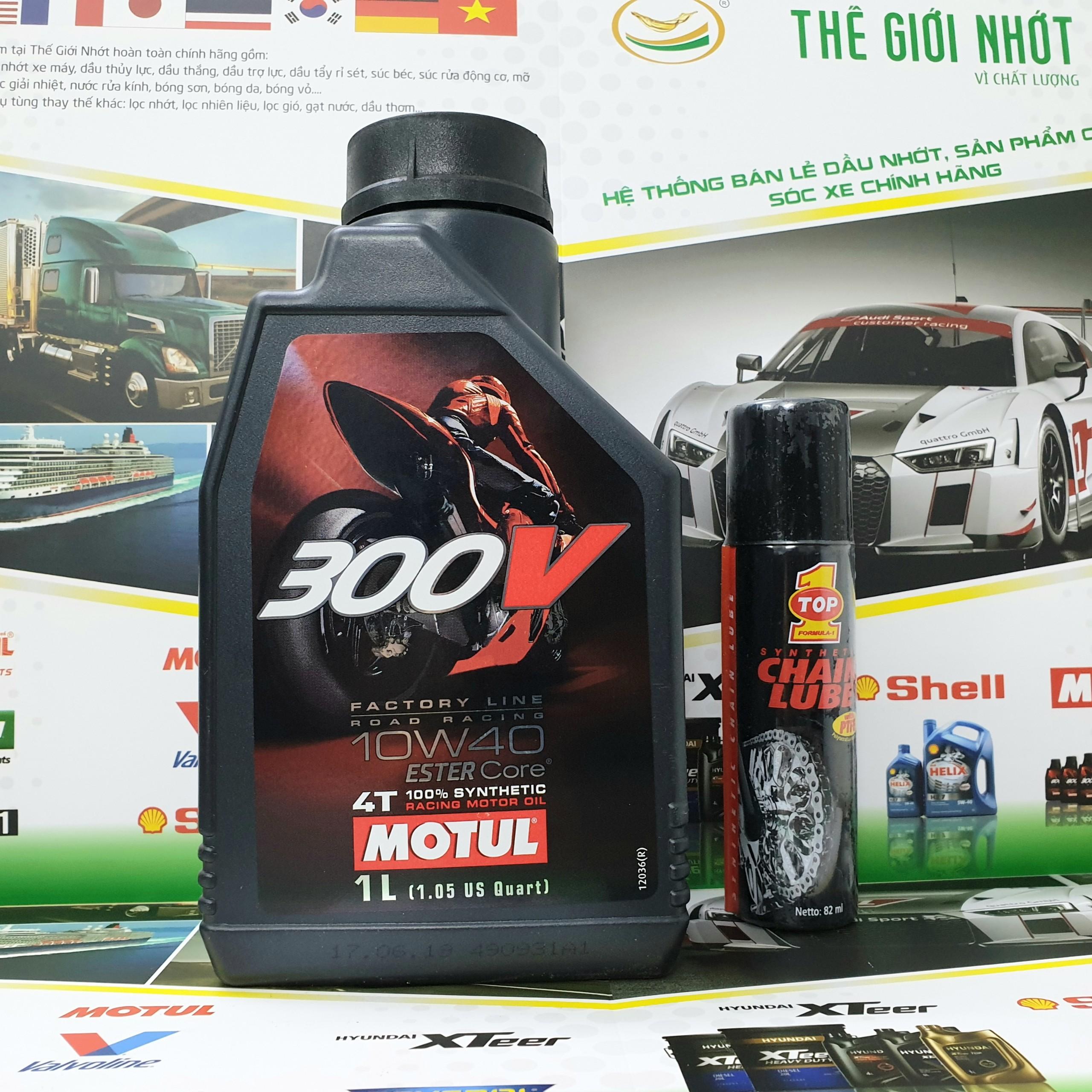 [HCM]COMBO MOTUL 300V 10W40 1L và dưỡng sên TOP 1 82ml