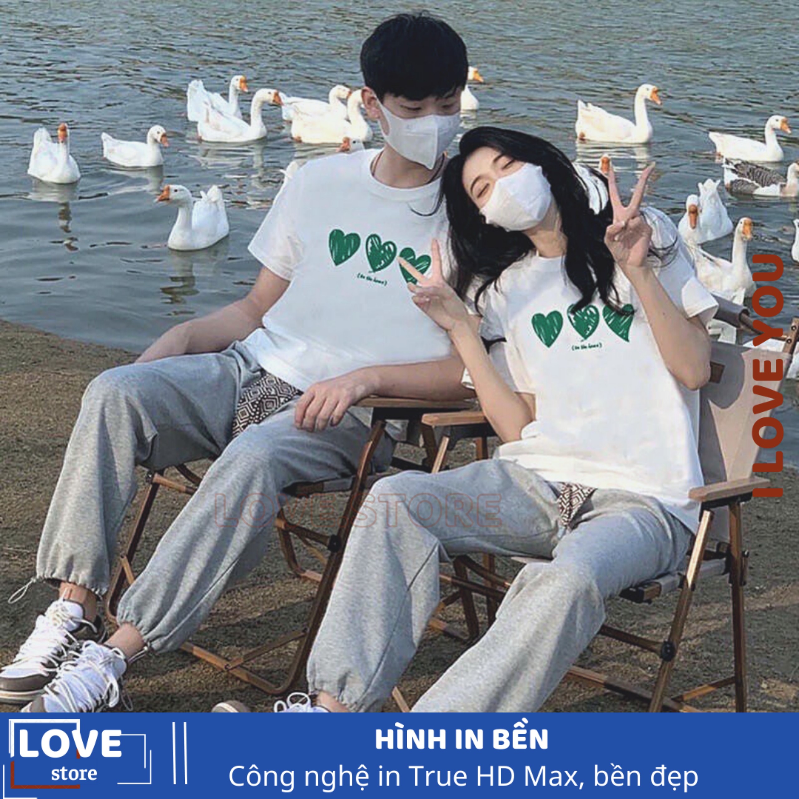 Áo đôi, áo cặp đôi tình yêu, áo cặp in hình 3 trái tim dễ thương ulzzang, áo cặp đôi người yêu, áo cặp bạn thân, áo thun form rộng tay lỡ